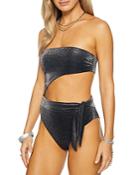 Ramy Brook Metallic Knit Gigi Asymmetric Cutout One Piece Swimsuit