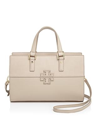Tory Burch Stacked-t Mixed Material Satchel