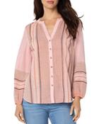 Liverpool Los Angeles Cotton Button Front Shirred Blouse