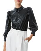 Alice And Olivia Nadine Puff Sleeve Faux Leather Blouse