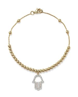 Kc Designs Diamond Hamsa Beaded Bracelet In 14k Yellow Gold, .14 Ct. T.w.