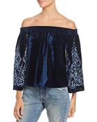 Misa Los Angeles Embroidered Off-the-shoulder Top
