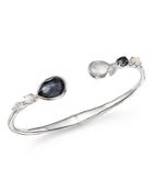 Ippolita Sterling Silver Rock Candy Hematite Doublet, Mother-of-pearl Doublet And Clear Quartz Open Bangle In Piazza