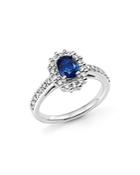 Sapphire Oval And Diamond Halo Ring In 14k White Gold