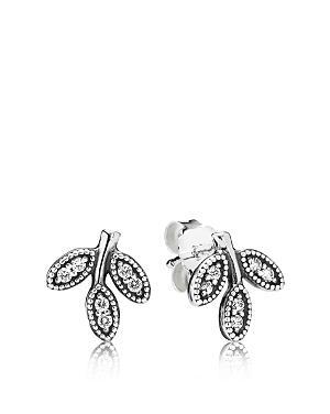 Pandora Stud Earrings - Sterling Silver & Cubic Zirconia Sparkling Leaves