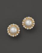 Cultured Mabe Pearl Stud Earrings With Diamonds In 14k Yellow Gold, 11mm