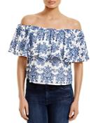 N Nicholas Embroidered Off-the-shoulder Top
