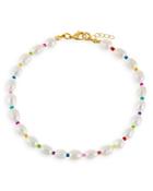 Adinas Jewels Neon Multicolor Bead & Freshwater Baroque Pearl Ankle Bracelet In Gold Tone