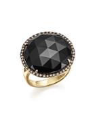Onyx Statement Ring With White And Brown Diamonds In 14k Yellow Gold