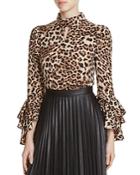 Gracia Leopard Print Ruffle Sleeve Top - Compare At $76