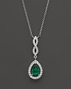 Emerald And Diamond Open Weave Pear Shaped Pendant In 14k White Gold