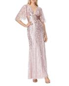 Aidan Mattox V-neck Flutter Sleeve Sequin Gown