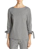 Lafayette 148 New York Paige Tie-cuff Gingham Top