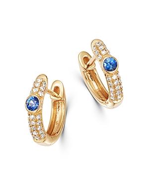 Meira T 14k Yellow Gold Blue Sapphire & Diamond Huggie Hoop Earrings