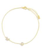 Adinas Jewels Pave Butterfly & Initial Butterfly Ankle Bracelet In Gold Vermeil Sterling Silver