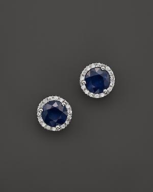 Sapphire And Diamond Halo Stud Earrings In 14k White Gold