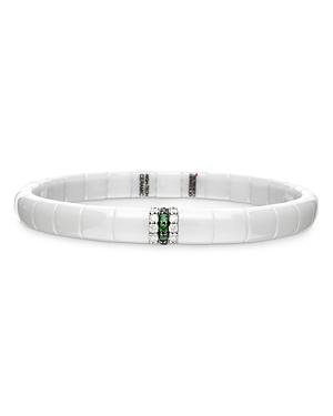 Roberto Demeglio 18k White Gold & White Ceramic Bracelet With Diamonds & Tsavorite