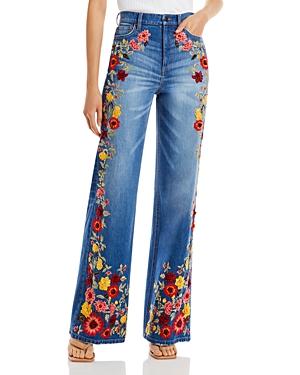 Alice And Olivia High Rise Wide Leg Jeans In Pasadena Blue