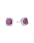 John Hardy Sterling Silver Classic Chain Magic Cut Indian Ruby Stud Earrings With Diamonds