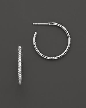 Roberto Coin 18k White Gold Medium Hoop Earrings With Micro Pave Diamonds