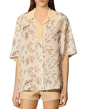 Sandro Nicole Crochet Collar Printed Shirt
