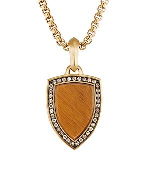 David Yurman Shield Amulet Pendant In 18k Yellow Gold With Tiger's Eye And Pave Cognac Diamonds