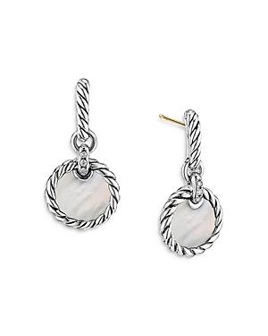 David Yurman Sterling Silver Dy Elements Drop Earrings With Mother-of-pearl & Diamonds