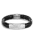 John Hardy Sterling Silver Classic Chain Black Braided Leather Bracelet