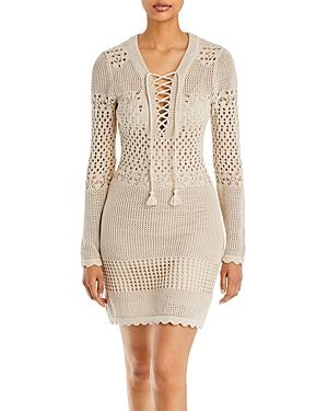 Aqua Crochet Lace Up Mini Dress - 100% Exclusive