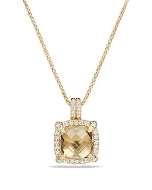 David Yurman Chatelaine Pave Bezel Pendant Necklace With Champagne Citrine And Diamonds In 18k Gold