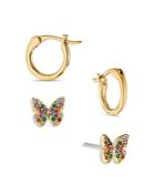 Nadri Pride Rainbow Pave Butterfly Stud & Hoop Earrings, Set Of 2
