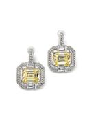 Judith Ripka Baguette Wrap Emerald Cut Frozen Earrings With Rock Crystal Quartz And Canary Crystal