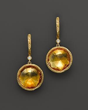 Citrine And Diamond Drop Earrings In 14k Yellow Gold