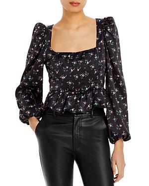 Wayf Juliet Floral Print Puff Sleeve Bustier Top