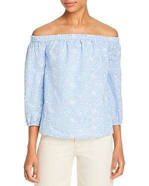 Milly Nova Floral Embroidered Eyelet Off-the-shoulder Top