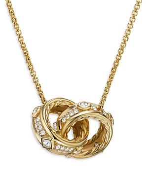 David Yurman 18k Yellow Gold Modern Renaissance Diamond Interlocking Ring Pendant Necklace, 17