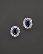 Sapphire And Diamond Oval Stud Earrings In 14k White Gold