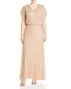 Adrianna Papell Plus Blouson Sequined Gown