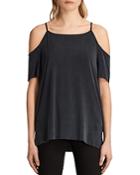 Allsaints Tyra Cold Shoulder Top In Cupro