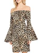 Vince Camuto Leopard Print Off-the-shoulder Bell Sleeve Dress