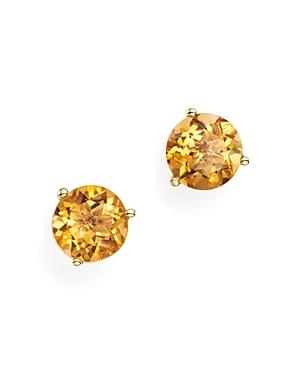 Citrine Stud Earrings In 14k Yellow Gold