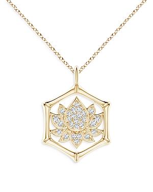 Natori 14k Yellow Gold Bamboo Lotus Diamond Pendant Necklace, 17