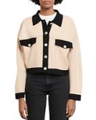 Sandro Cher Cropped Contrast-trim Knit Cardigan