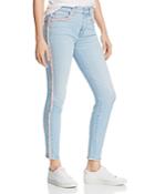 7 For All Mankind High Rise Pink Fringe Ankle Skinny Jeans In Sky High Blue