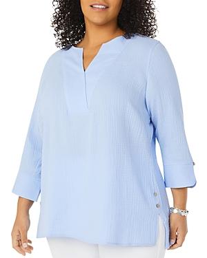 Foxcroft Plus Vena Cotton Gauze Top