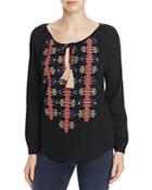 4our Dreamers Embroidered Crinkled Cotton Peasant Top