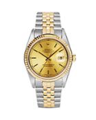 Pre-owned Rolex Stainless Steel And 18k Yellow Gold Two Tone Datejust Watch With Champagne Fluted Bezel Dial, 36mm