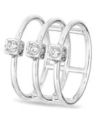 Dinh Van 18k White Gold Le Cube Diamant Triple-row Ring With Diamonds
