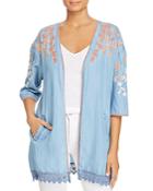 Billy T Floral Embroidered Chambray Kimono