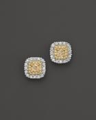Yellow And White Diamond Stud Earrings In 18k White And Yellow Gold